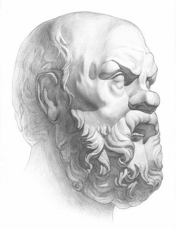 Рисунок гипсовой головы Сократа с античной скульптуры. ¾ 