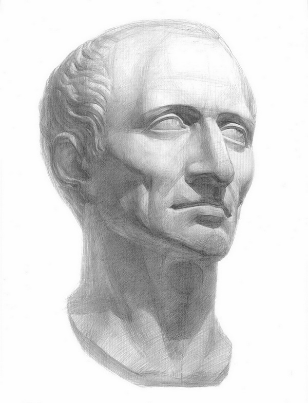 Рисунок головы Цезаря с античной скульптуры. ¾ 