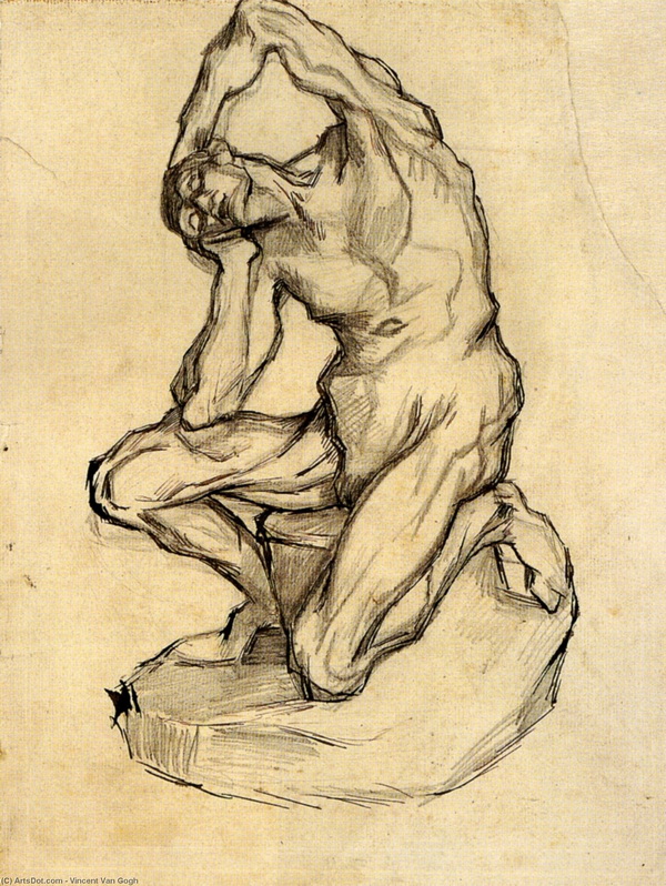 Гипсовая фигура Экорше  Микеланджело. Рисунок Винсента Ван Гога.